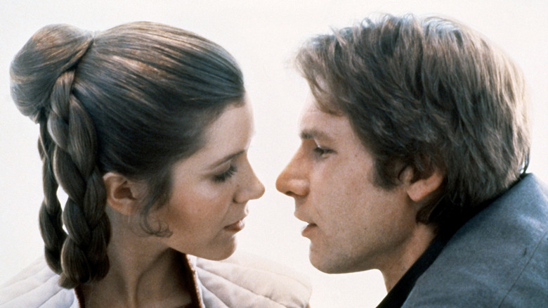 Harrison Ford and Carrie Fisher on the sets of Star Wars