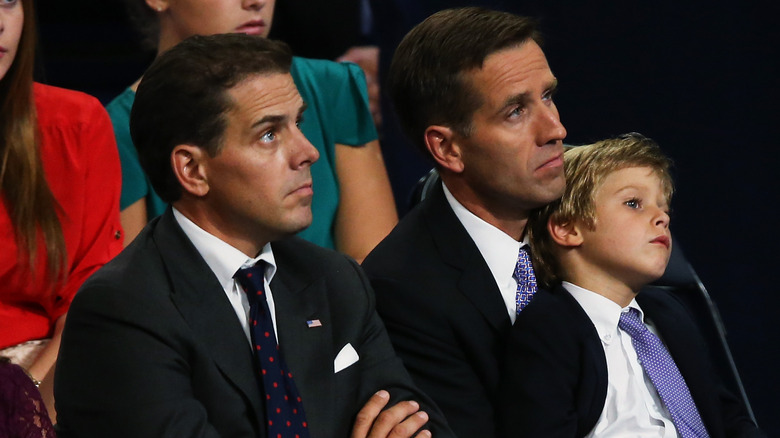 Beau Biden and Hunter Biden watch their father Joe Biden speak on stage during the final day of the Democratic National Convention (2012)