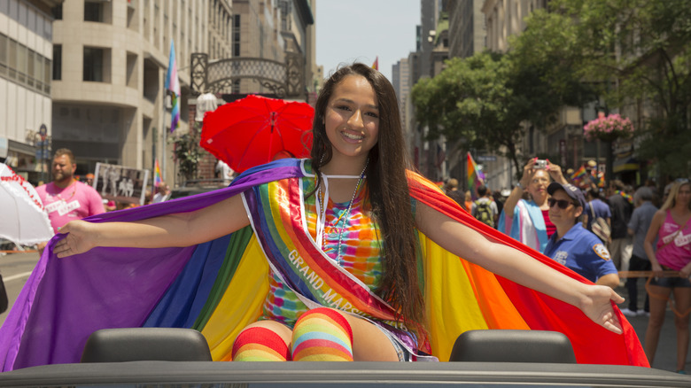 Jazz Jennings opening her arms at Pride parade