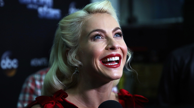 Julianne Hough giving interview, smiling