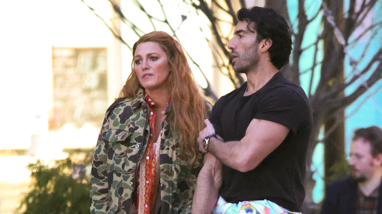 Justin Baldoni and blake Lively on set for "It Ends With Us"