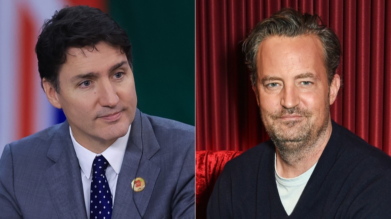 A side-by-side image of childhood classmates Justin Trudeau and Matthew Perry