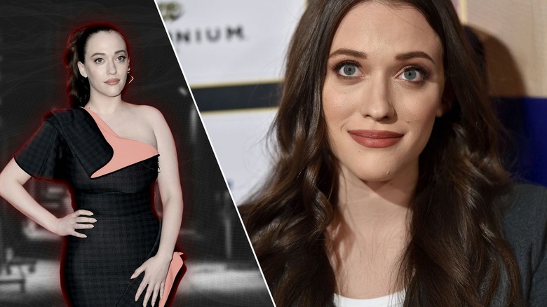 Side by side photos of Kat Dennings