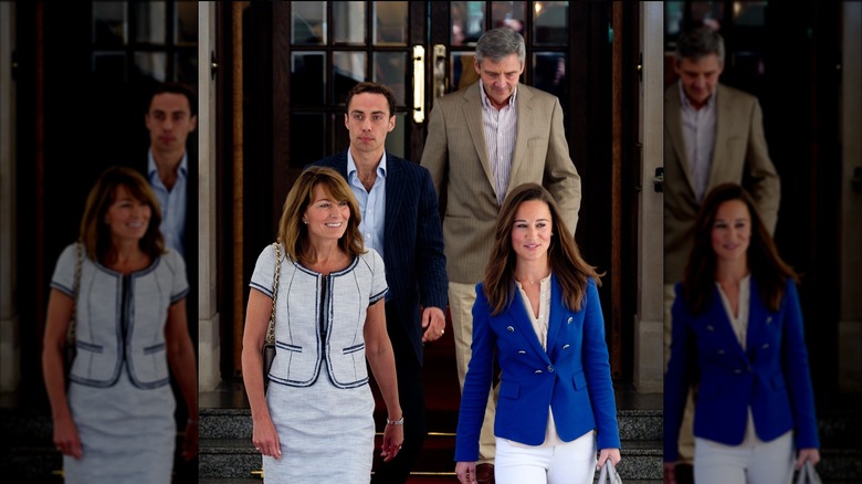 James Middleton walking with Carole, Michael, and Pippa Middleton