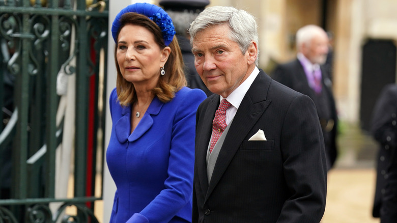 Carole and Michael Middleton outside Westminster Abbey gates