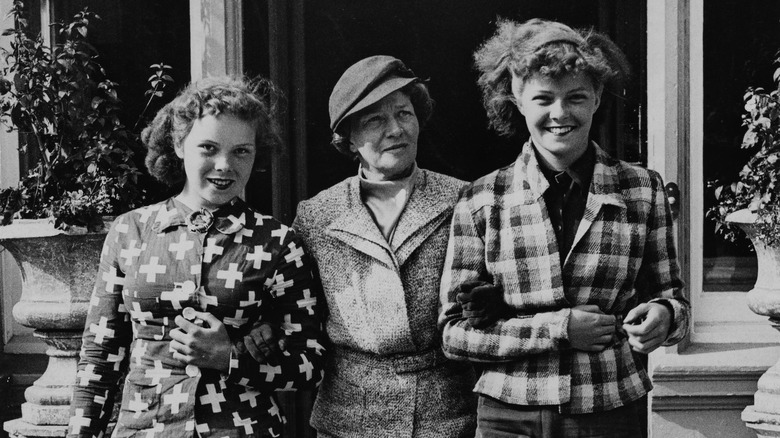 Katharine Martha Houghton Hepburn smiles with her daughters Marion Houghton Hepburn and Margaret 'Peg' Houghton Hepburn