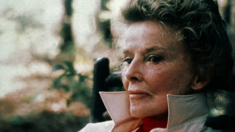 Katharine Hepburn staring pensively into the distance 