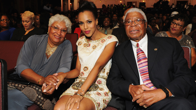 Kerry Washington and her parents smiling  