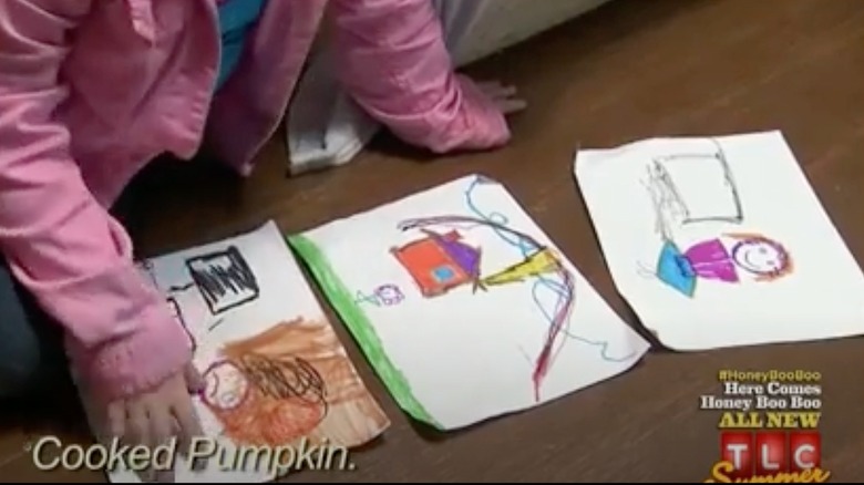 Child's drawings of Lauryn Shannon and lightning