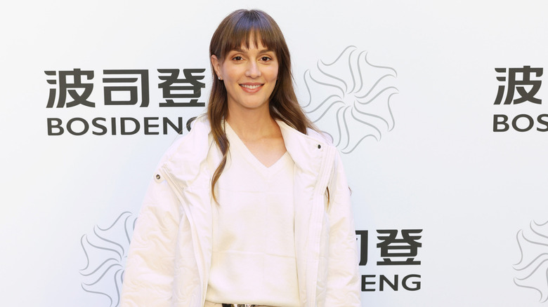 Leighton Meester in white shirt and jacket