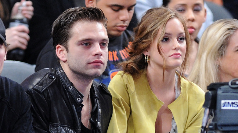 Leighton Meester and Sebastian Stan at a basketball game