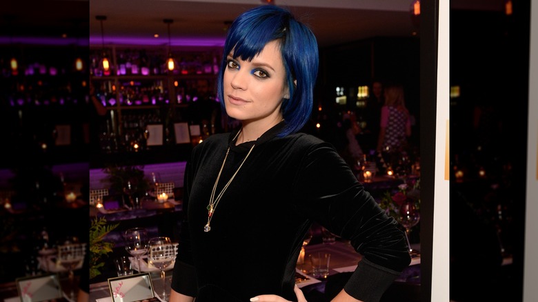 Lily Allen with blue hair