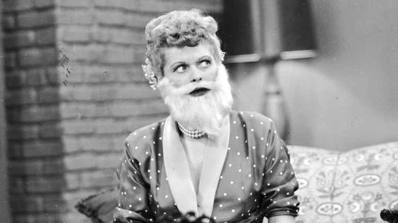 Lucille Ball wearing a fake beard