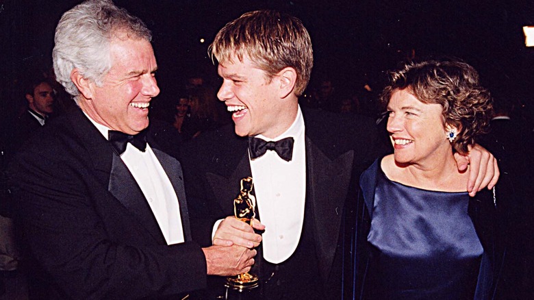 Matt Damon laughing with his parents