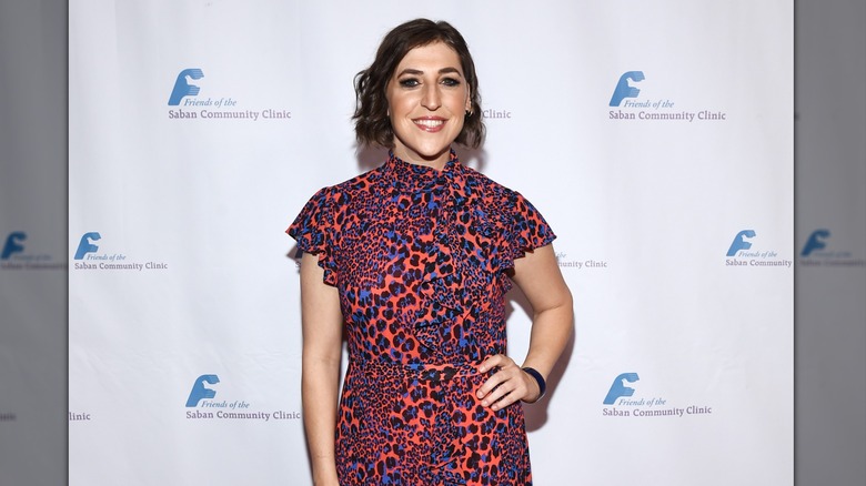 Mayim Bialik wearing dress