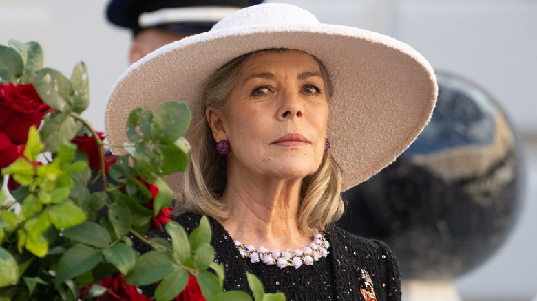 Princess Caroline wearing big hat