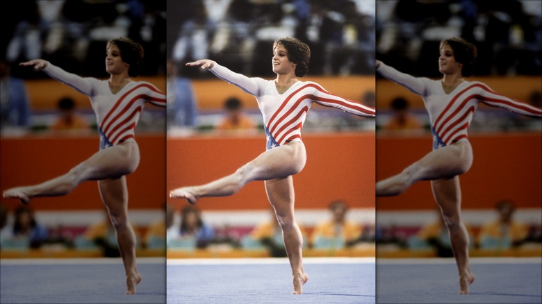 Mary Lou Retton performing on the floor at the 1984 Olympics