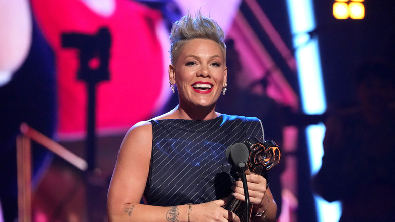 Pink accepting award