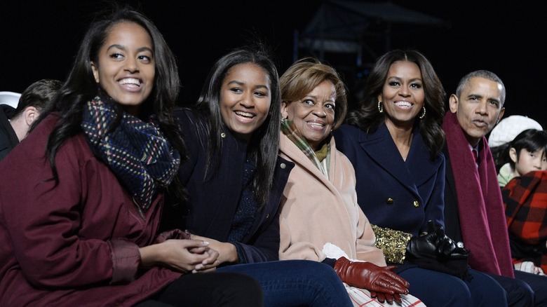 The Obamas with Marian Robinson smiling