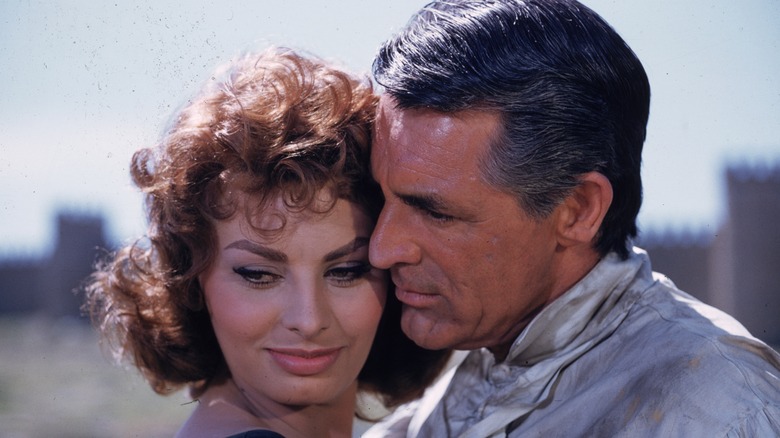 Sophia Loren with co-star Cary Grant, in embrace