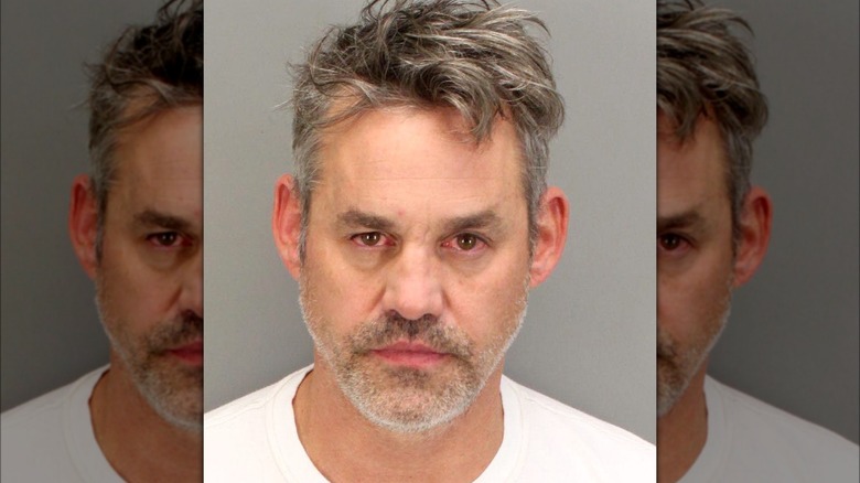 Nicholas Brendon poses for his mugshot after being arrested on domestic violence charges in Palm Springs, California (2017)