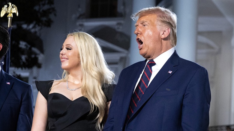 Tiffany Trump smiling, Donald Trump talking