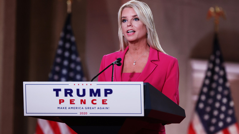 Pam Bondi delivering a speech