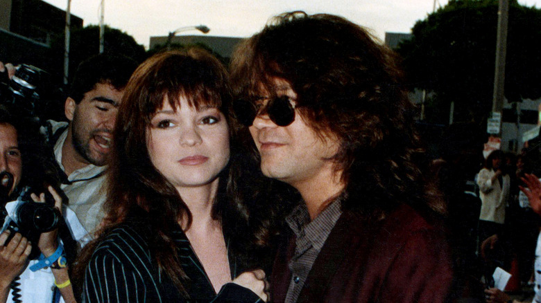 Valerie Bertinelli on a red carpet with Eddie Van Halen in 1989