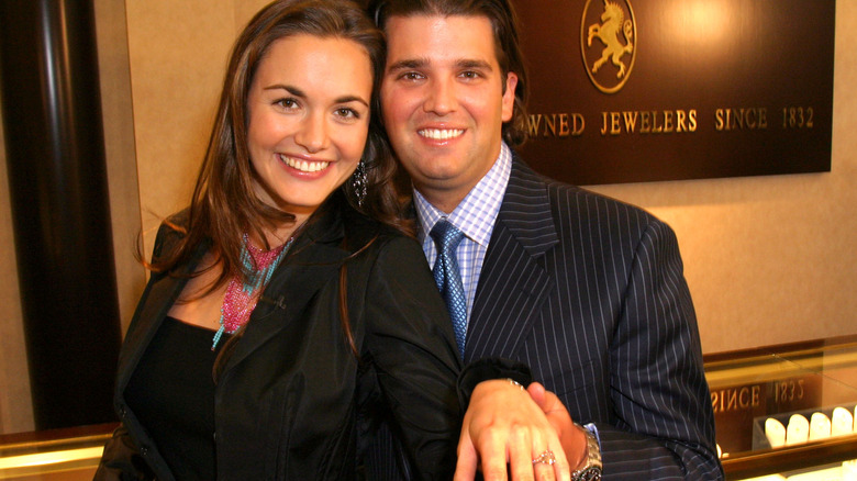 Vanessa Trump showing off her engagement ring with Donald Trump Jr.