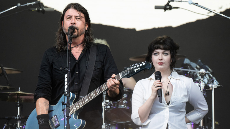 Dave Grohl from the Foo Fighters performs with his daughter Violet Grohl on The Pyramid Stage at Day 3 of Glastonbury Festival 2023