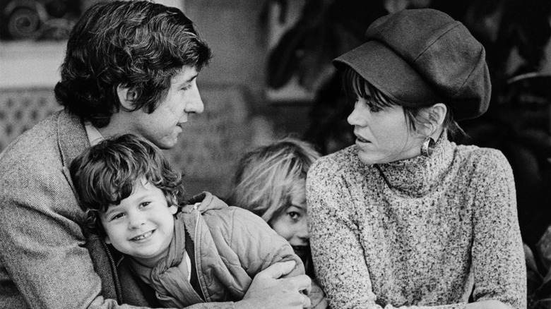 Jane Fonda with then-husband Tom Hayden, young son Troy, and daughter Vanessa