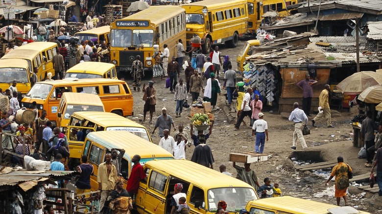 People walking in an Oshodi Market in Lagos, Nigeria