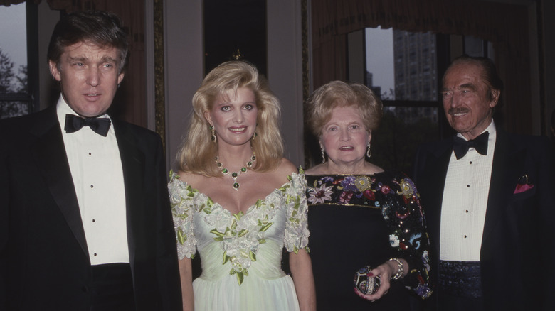 Donald Trump and Ivana Trump posing with Donald's parents