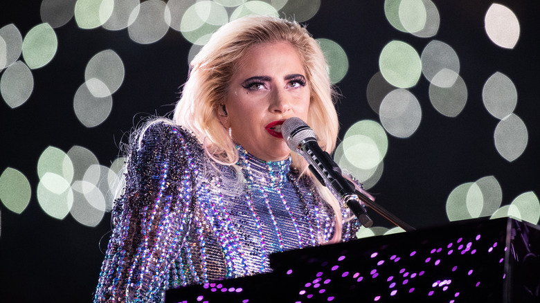 Lady Gaga performing at the Super Bowl