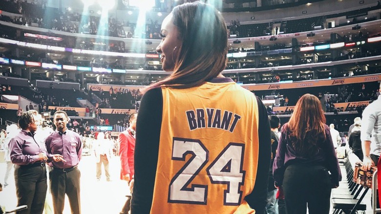 Kayla Nicole wearing a Kobe Bryant jersey