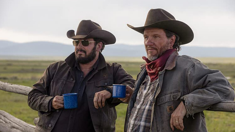 Yellowstone characters wearing cowboy hats