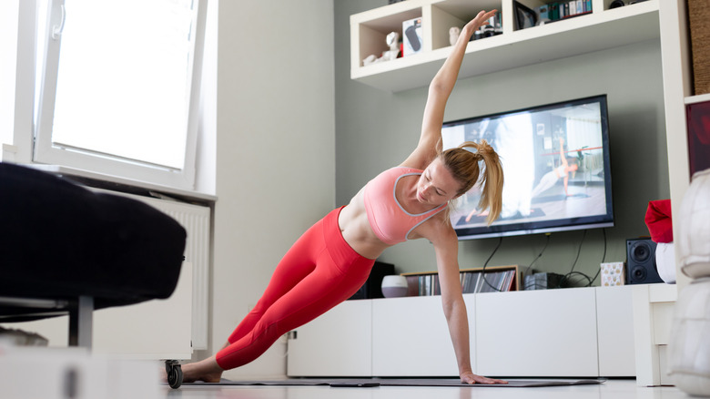 working out in front of a TV