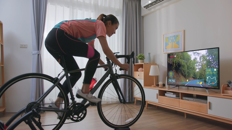 Woman riding a modified mountain bike