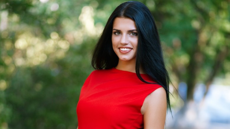 woman in red dress