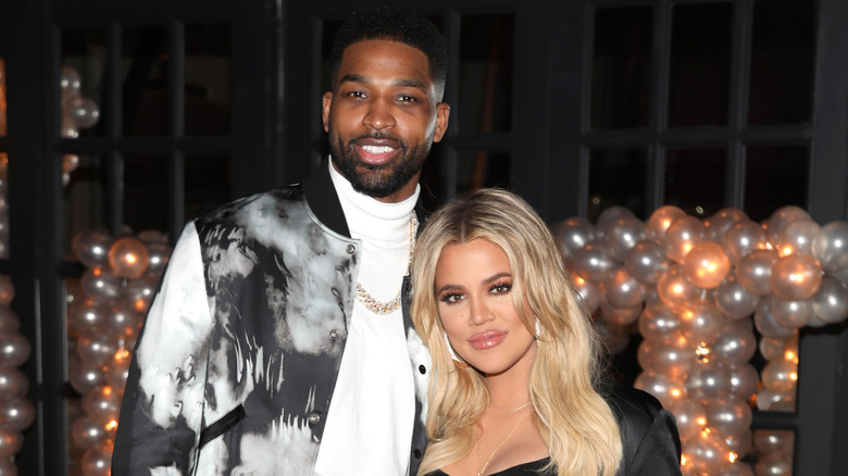 Tristan Thompson and Khloe Kardashian posing