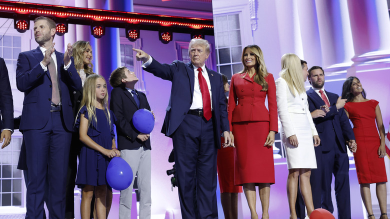 Donald Trump and his family on stage