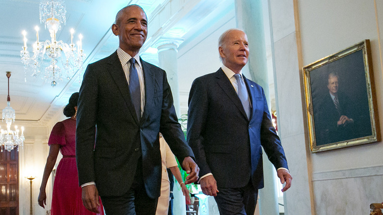 Barack Obama and Joe Biden walking