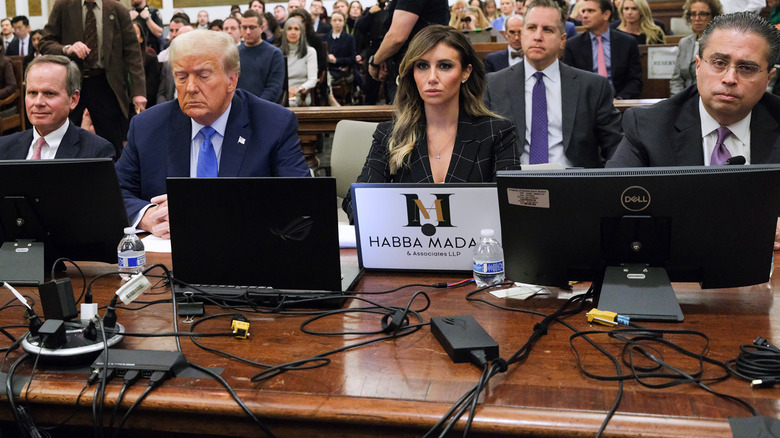 Donald Trump and Alina Habba sitting in Manhattan court