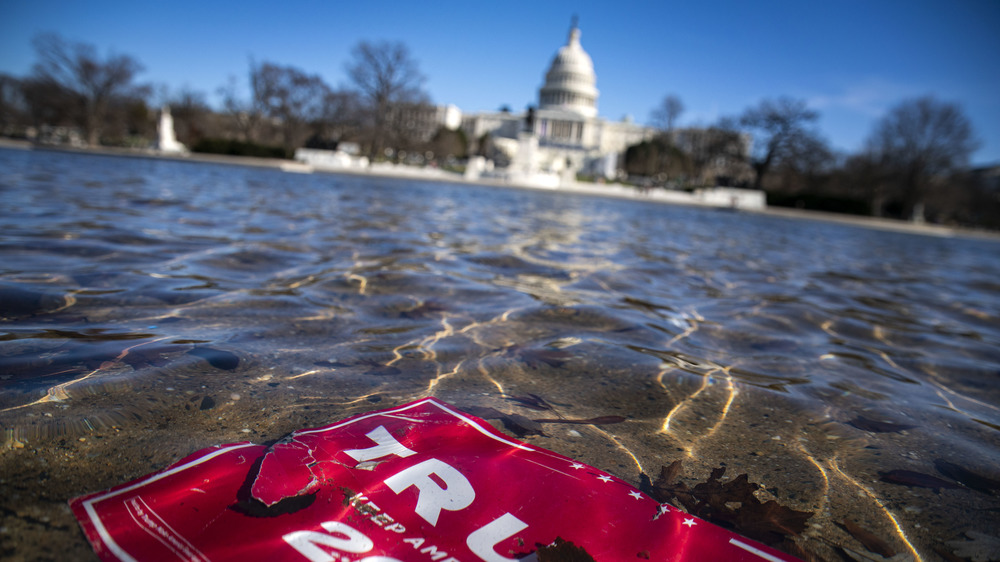 Trump Pence sign in the Washington Monument Pool