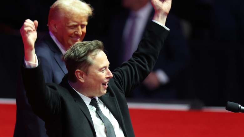 President Donald Trump and Elon Musk at Trump's victory rally