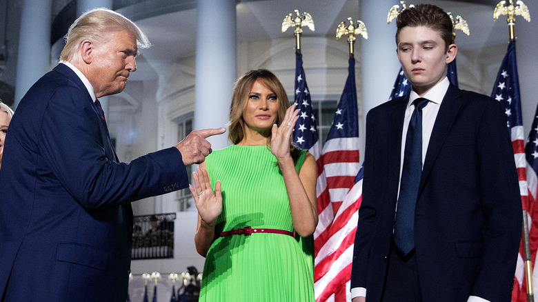 Donald Trump pointing at Barron Trump