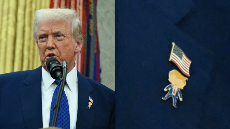 Donald Trump wearing a Donald Trump lapel pin