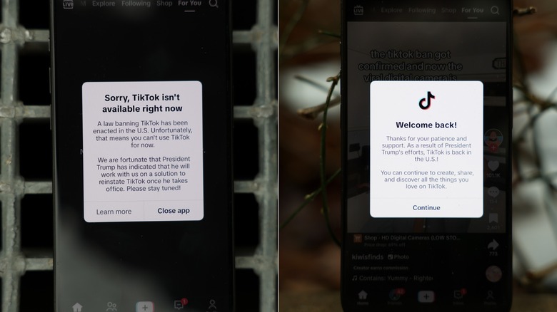 Side by side screen shots of messages TikTok posted on their app mentioning Donald Trump.