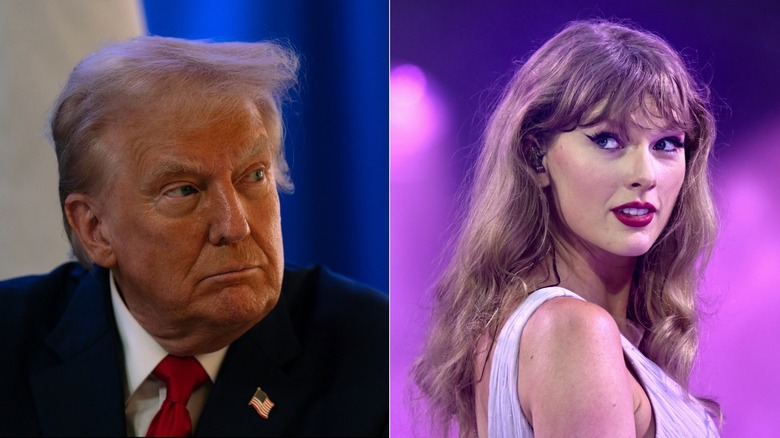 Split image of Donald Trump and Taylor Swift