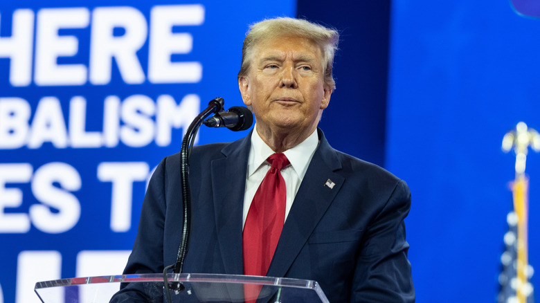 Donald Trump with a defeated look on his face at the National Resort Convention